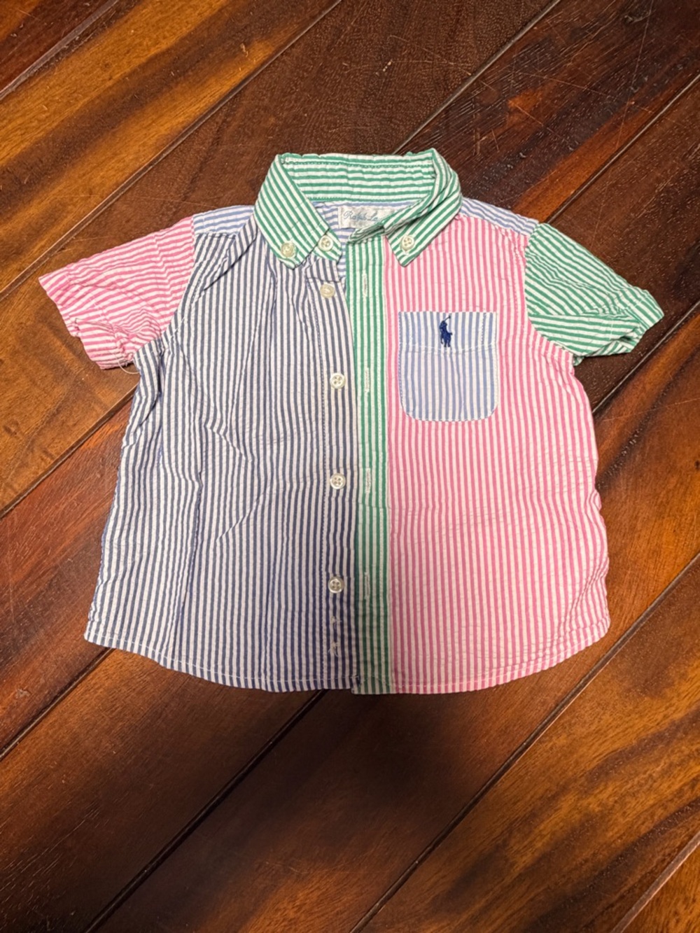 Ralph Lauren Seersucker Stripe Button-Down Shirt - Pink, Blue & Green
